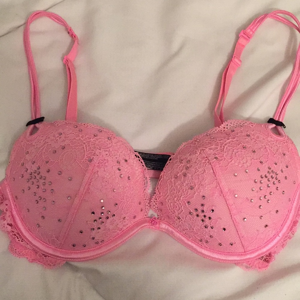 Pink Lace Sparkly Push-up Bra